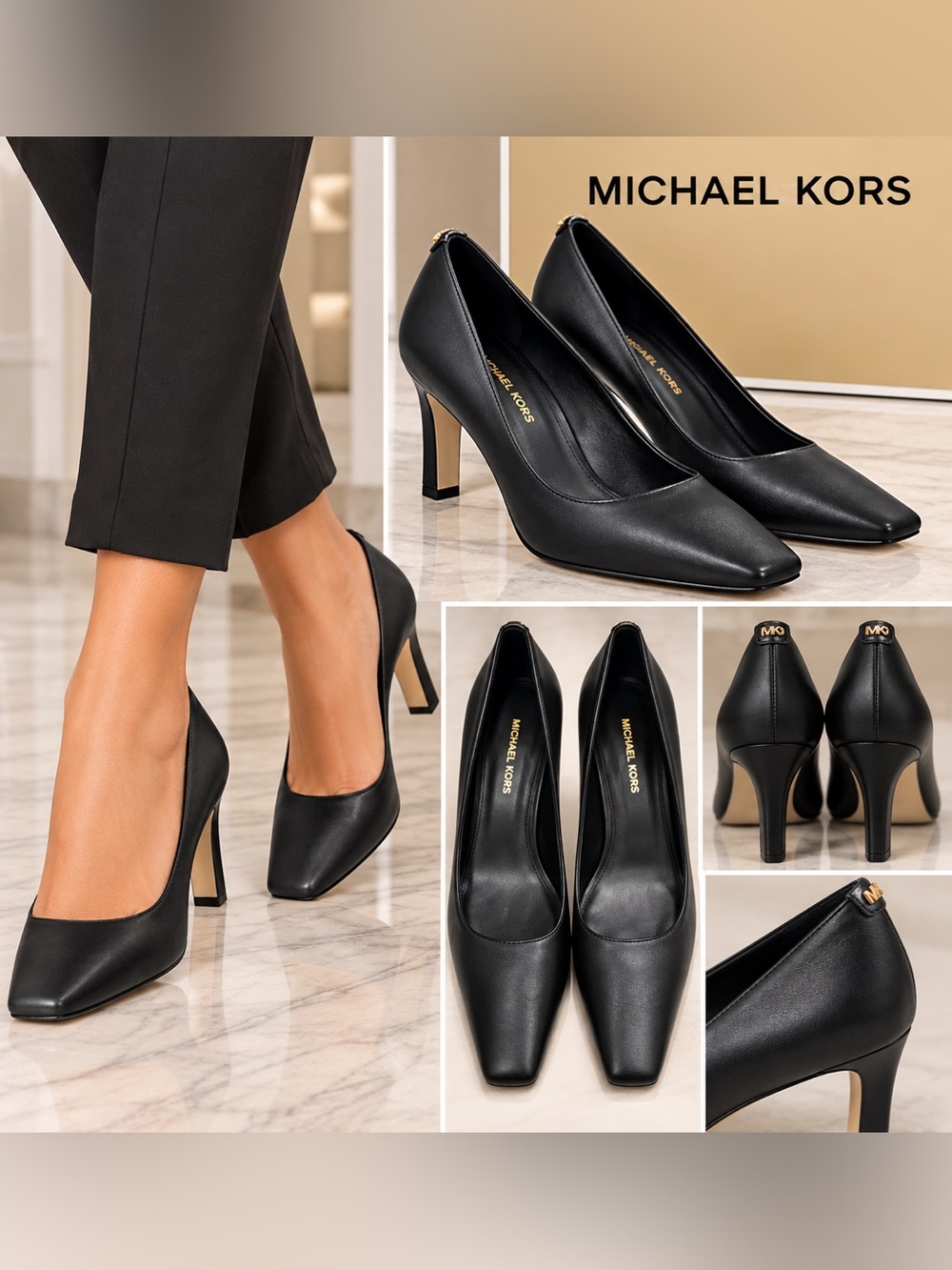 MICHAEL Michael Kors Alina Flex Black Leather Pumps Heels Size 8M NEW